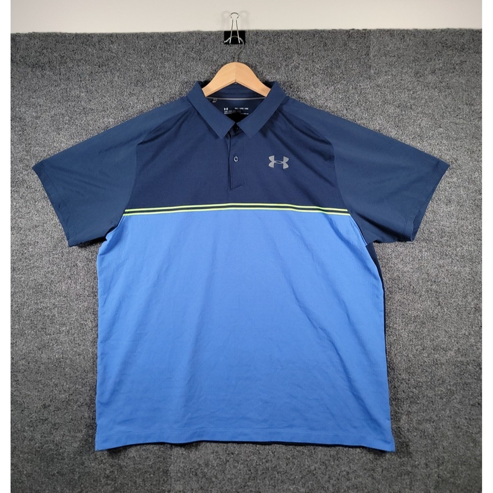 Under Armour Mens 3XL HeatGear Polo Shirt Blue Loose Fit Short Sleeve Golf